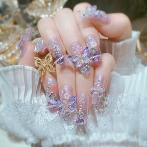 3D Purple Butterfly Nail Art Set Nails